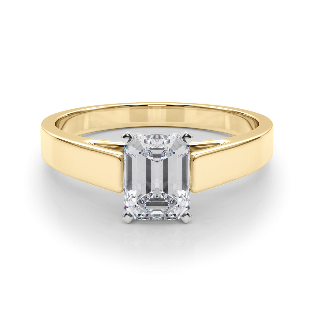 Yellow gold Radiant Solitaire Engagement Ring with Four-Prong Setting and Tapered Band