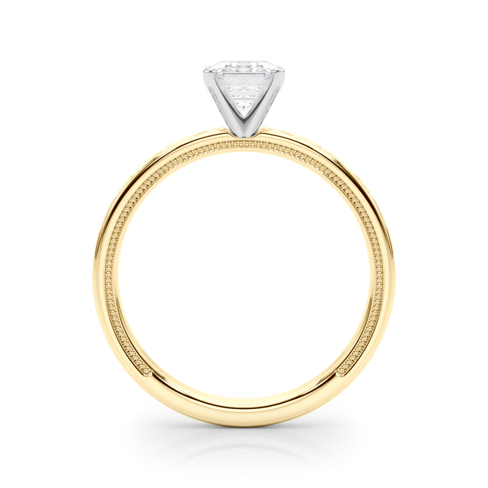 Yellow gold Radiant Solitaire Engagement Ring with Scrollwork Band and Four-Prong Setting 1