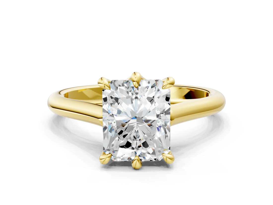 Yellow gold Radiant Solitaire Engagement Ring with Six-Prong Setting and Classic Band