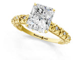 Yellow gold Radiant Solitaire Floral Milgrain Engagement Ring_21
