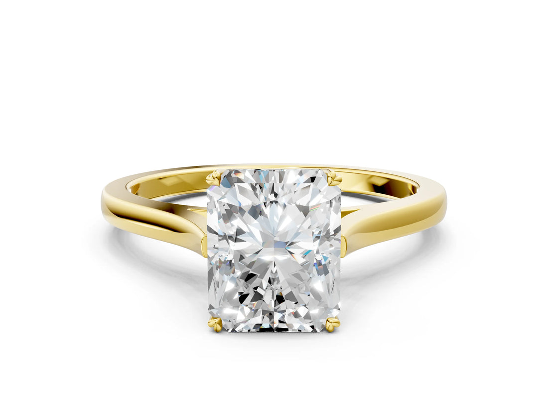 Yellow gold Radiant Solitaire Heart Prong Engagement Ring with Tapered Band_54