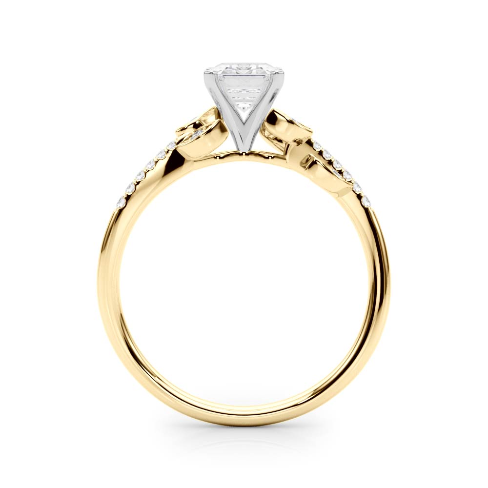 Yellow gold Radiant Solitaire Leaf-Inspired Diamond Ring with Pavé Band and Four-Prong Setting 1