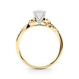 Yellow gold Radiant Solitaire Leaf-Inspired Diamond Ring with Pavé Band and Four-Prong Setting 1