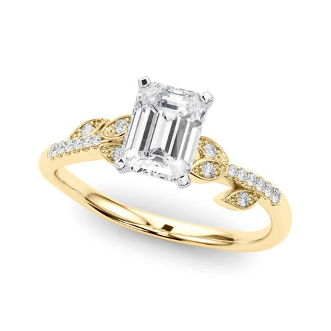 Yellow gold Radiant Solitaire Leaf-Inspired Diamond Ring with Pavé Band and Four-Prong Setting 2