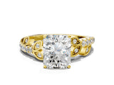 Yellow gold Radiant Solitaire Leaf-Inspired Diamond Ring with Pavé Band and Four-Prong Setting_4