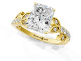 Yellow gold Radiant Solitaire Leaf-Inspired Diamond Ring with Pavé Band and Four-Prong Setting_5