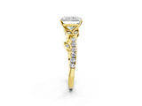 Yellow gold Radiant Solitaire Leaf-Inspired Diamond Ring with Pavé Band and Four-Prong Setting_6