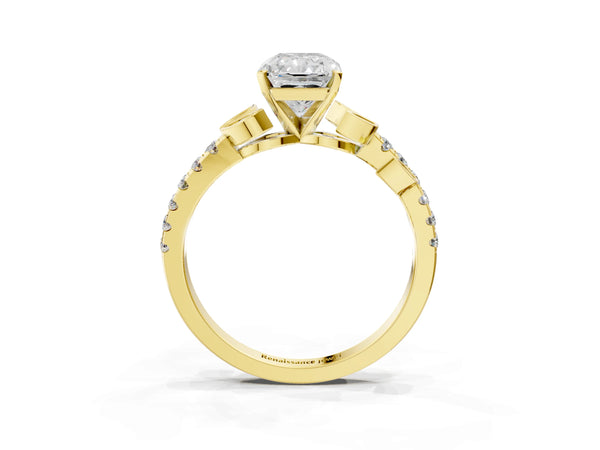 Yellow Gold Radiant Cut Leaf Solitaire Engagement Ring Setting with Pave Band
