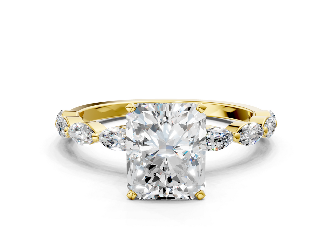 Yellow gold Radiant Solitaire Marquise Side Stone Prong Setting Ring_73