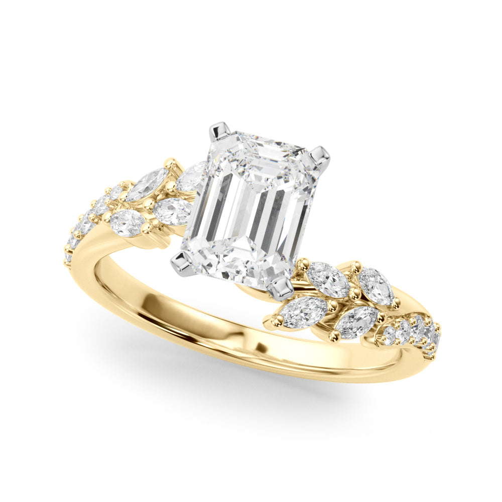 Yellow gold Radiant Solitaire Marquise Twist Band with Six-Prong Setting 2