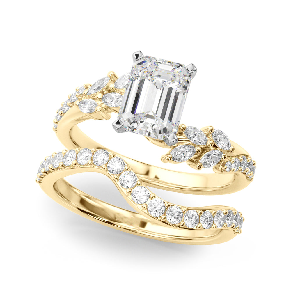 Yellow gold Radiant Solitaire Marquise Twist Band with Six-Prong Setting