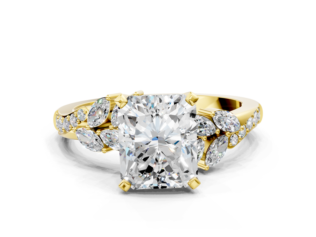 Yellow gold Radiant Solitaire Marquise Twist Band with Six-Prong Setting_80