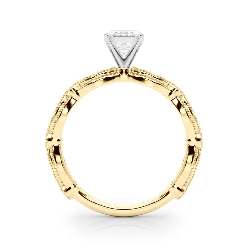 Yellow gold Radiant Solitaire Milgrain Diamond Engagement Ring with Bezel and Marquise Band 1