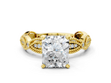 Yellow gold Radiant Solitaire Milgrain Diamond Engagement Ring with Bezel and Marquise Band_128