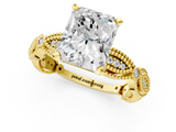 Yellow gold Radiant Solitaire Milgrain Diamond Engagement Ring with Bezel and Marquise Band_129