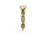 Yellow gold Radiant Solitaire Milgrain Diamond Engagement Ring with Bezel and Marquise Band_130