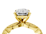 Yellow gold Radiant Solitaire Milgrain Diamond Engagement Ring with Bezel and Marquise Band_132