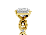 Yellow gold Radiant Solitaire Milgrain Diamond Engagement Ring with Bezel and Marquise Band_133