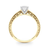 Yellow gold Radiant Solitaire Milgrain Engraved Band with Four-Prong Setting 1