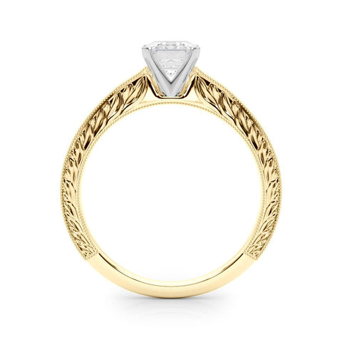 Yellow gold Radiant Solitaire Milgrain Engraved Band with Four-Prong Setting 1