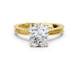 Yellow gold Radiant Solitaire Milgrain Engraved Band with Four-Prong Setting_4