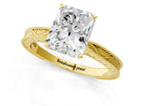 Yellow gold Radiant Solitaire Milgrain Engraved Band with Four-Prong Setting_5