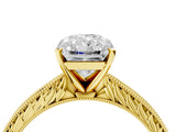 Yellow gold Radiant Solitaire Milgrain Engraved Band with Four-Prong Setting_8