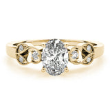 Yellow gold Radiant Solitaire Milgrain Leaf Band with Prong Setting