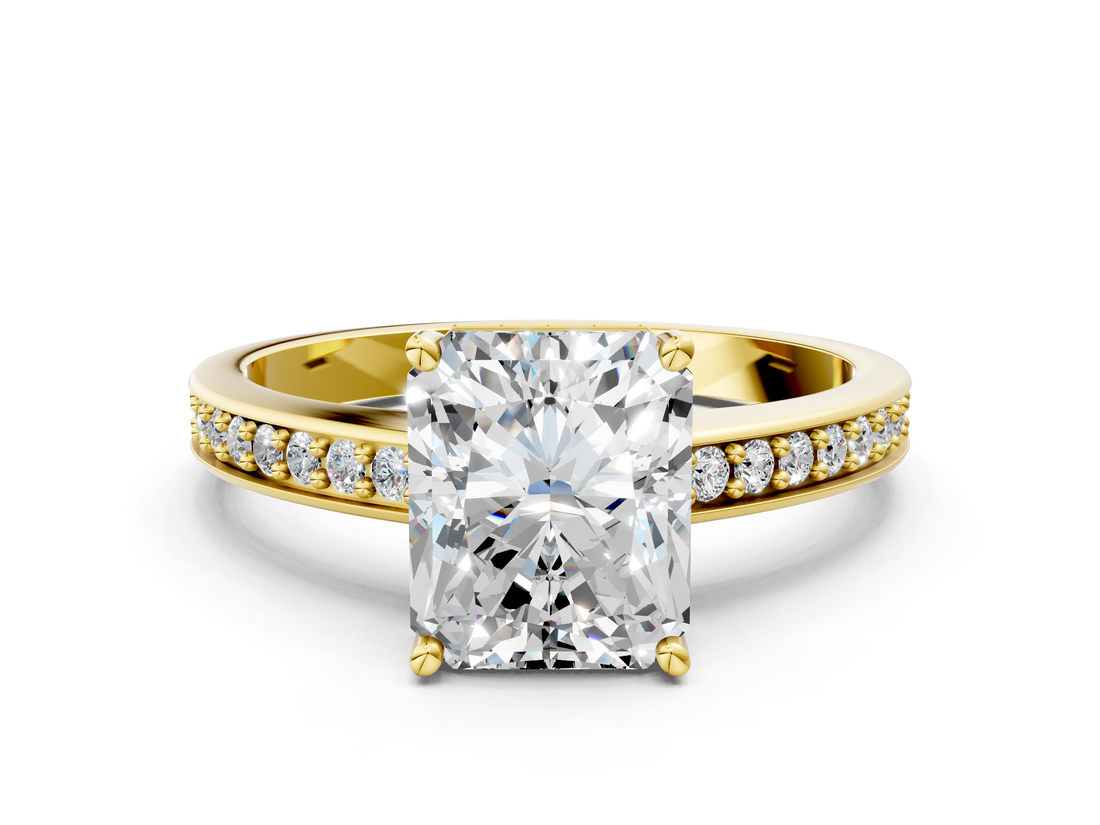 Yellow gold Radiant Solitaire Pavé Band Prong Setting Ring_20