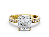 Yellow gold Radiant Solitaire Pavé Band Prong Setting Ring_20