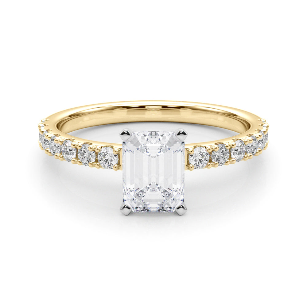 Yellow gold Radiant Solitaire Pavé Band with Four-Prong Setting