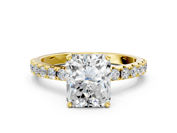 Yellow gold Radiant Cut Diamond Solitaire Pavé Band with Four-Prong Setting