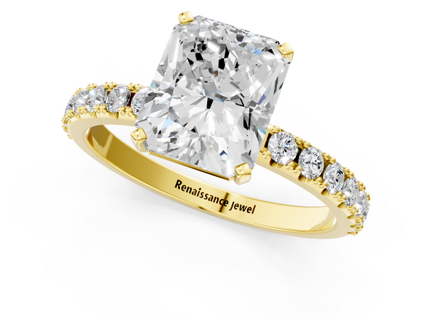 Yellow gold Radiant Cut Diamond Solitaire Pavé Band with Four-Prong Setting