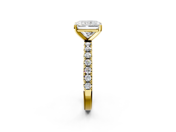 Yellow gold Radiant Cut Diamond Solitaire Pavé Band with Four-Prong Setting