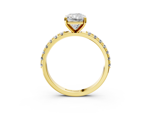 Yellow gold Radiant Cut Diamond Solitaire Pavé Band with Four-Prong Setting