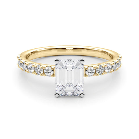 Yellow gold Radiant Solitaire Pavé Band with Four-Prong Setting