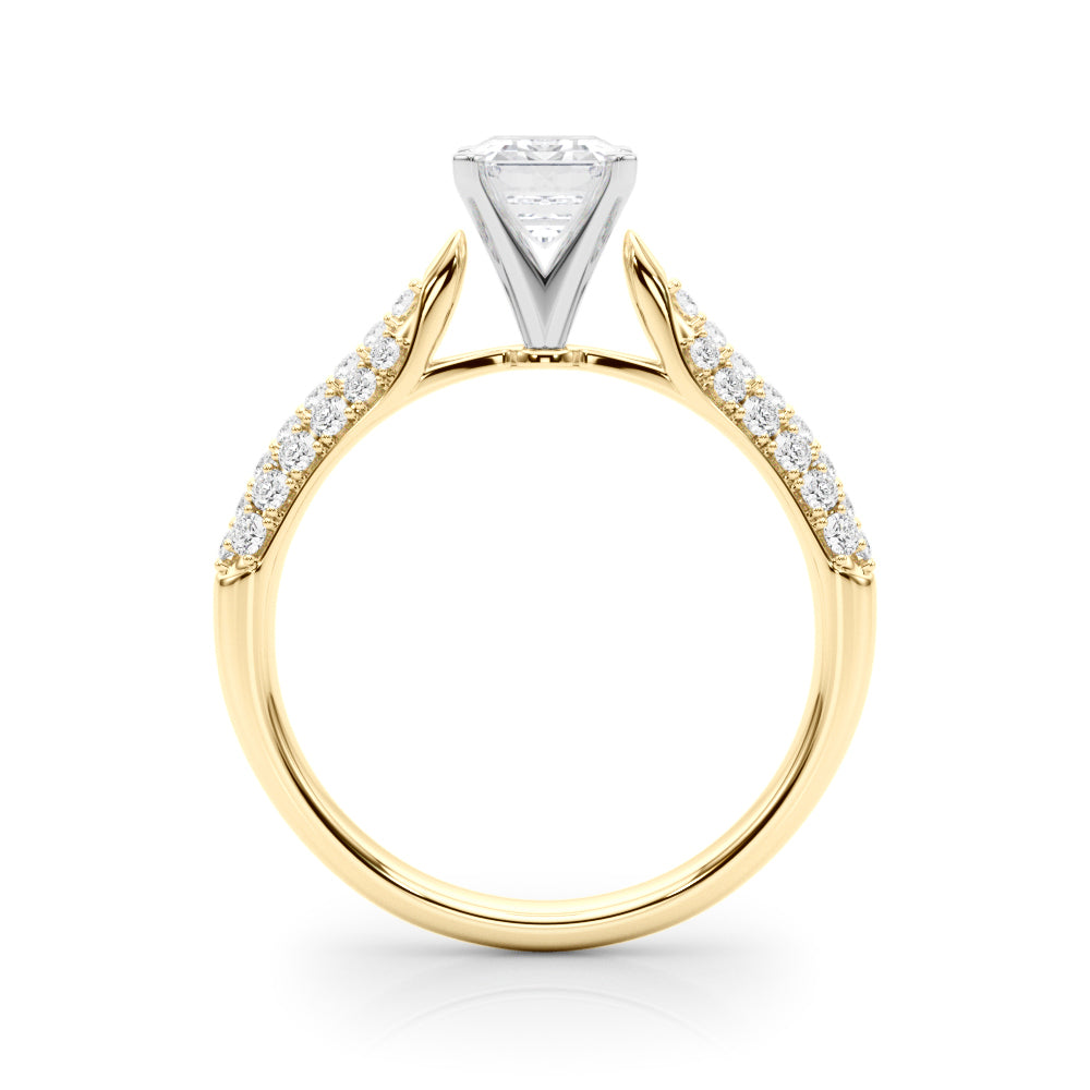 Yellow gold Radiant Solitaire Pavé Diamond Engagement Ring with Four-Prong Setting 1