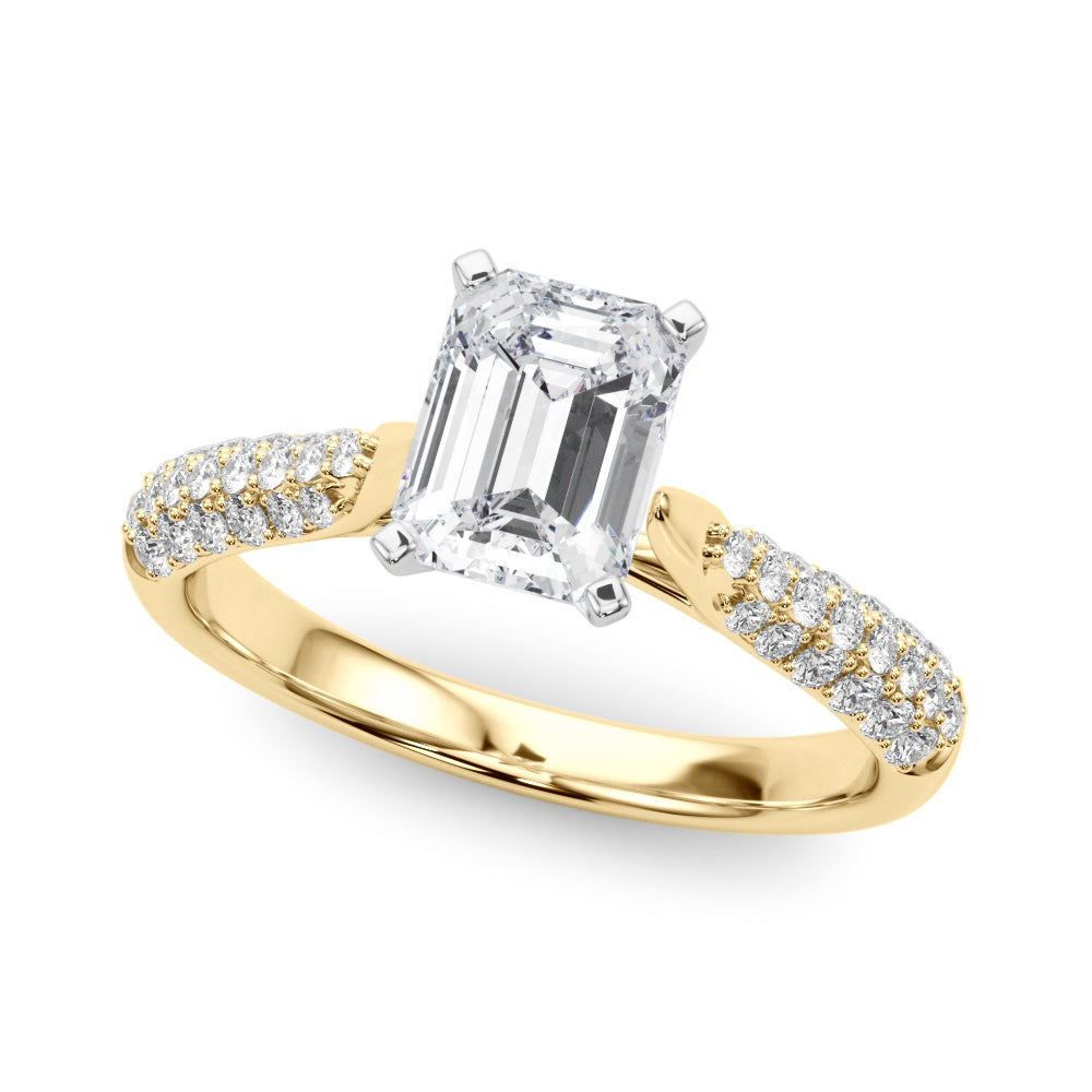 Yellow gold Radiant Solitaire Pavé Diamond Engagement Ring with Four-Prong Setting 2