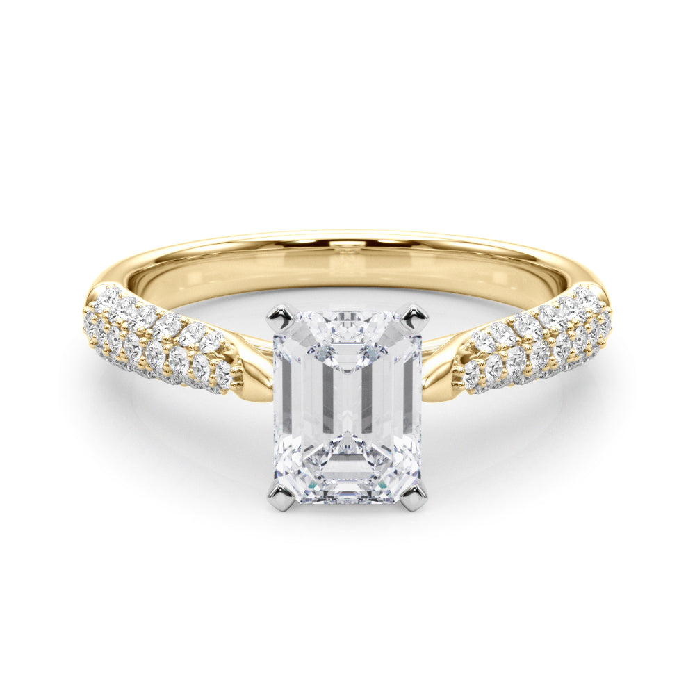 Yellow gold Radiant Solitaire Pavé Diamond Engagement Ring with Four-Prong Setting
