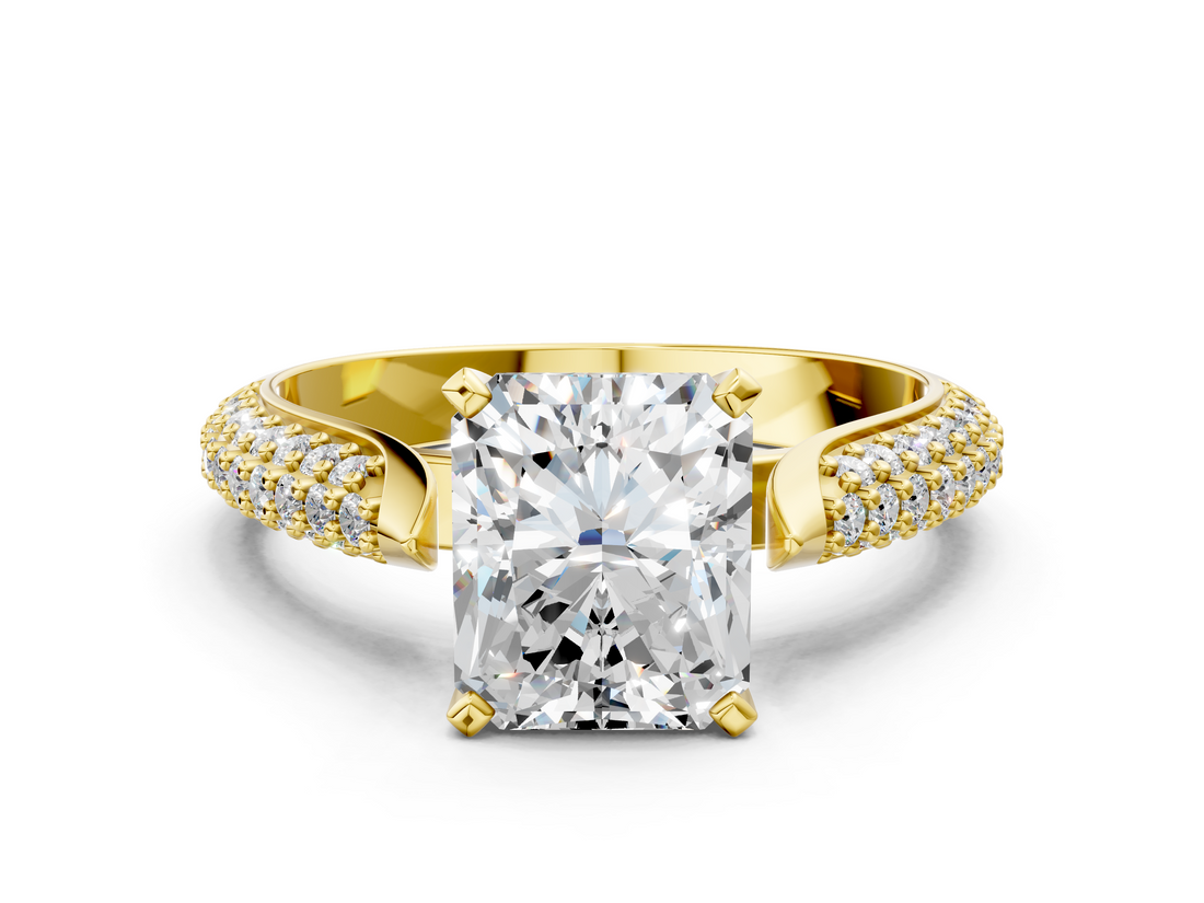 Yellow gold Radiant Solitaire Pavé Diamond Engagement Ring with Four-Prong Setting_134