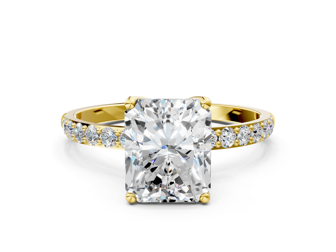 Yellow gold Radiant Solitaire Pavé Diamond Engagement Ring with Four-Prong Setting_59