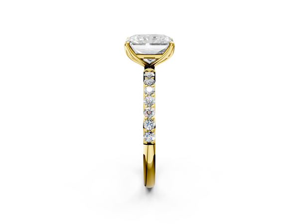 Yellow Gold Radiant Cut Solitaire Engagement Ring Setting with Fine Line Pave Band