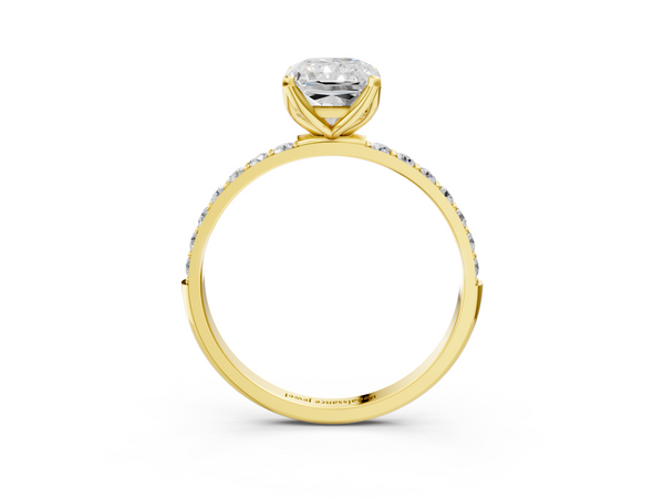 Yellow Gold Radiant Cut Solitaire Engagement Ring Setting with Fine Line Pave Band