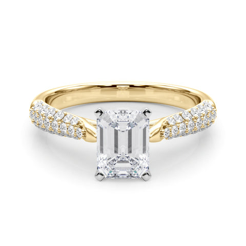 Yellow gold Radiant Solitaire Pavé Diamond Engagement Ring with Four-Prong Setting