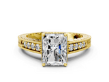 Yellow gold Radiant Solitaire Pavé Diamond Milgrain Engagement Ring with Four-Prong Setting_23