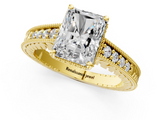 Yellow gold Radiant Solitaire Pavé Diamond Milgrain Engagement Ring with Four-Prong Setting_24