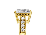 Yellow gold Radiant Solitaire Pavé Diamond Milgrain Engagement Ring with Four-Prong Setting_28