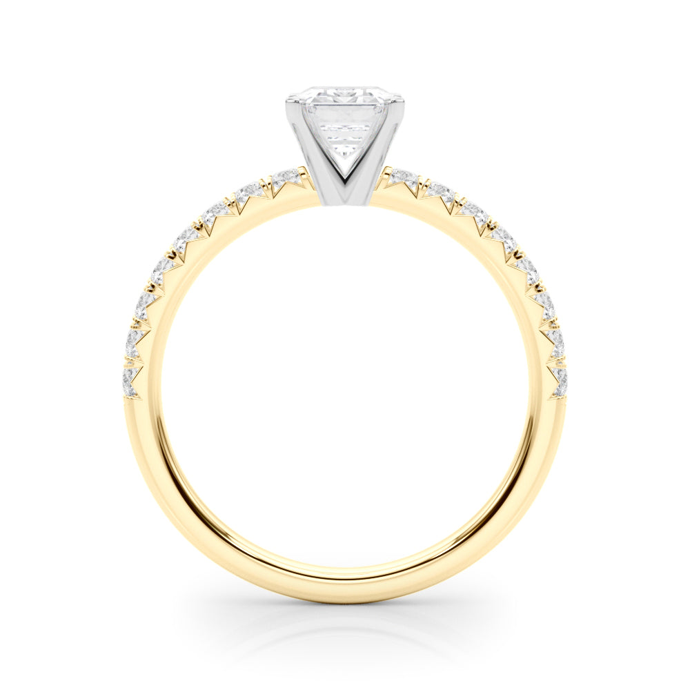 Yellow gold Radiant Solitaire Pave Diamond Engagement Ring with Four-Prong Setting 1
