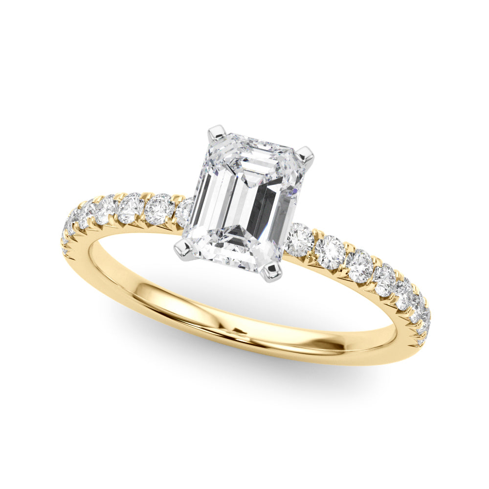 Yellow gold Radiant Solitaire Pave Diamond Engagement Ring with Four-Prong Setting 2