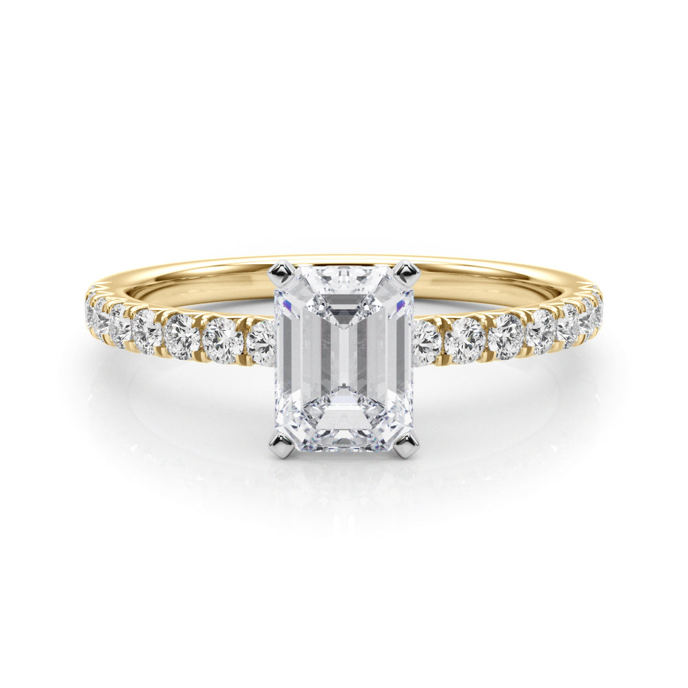 Yellow gold Radiant Solitaire Pave Diamond Engagement Ring with Four-Prong Setting